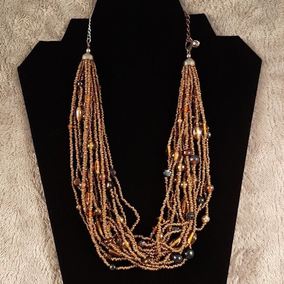 Gold Beaded Layered Necklace - Picture 1 of 4